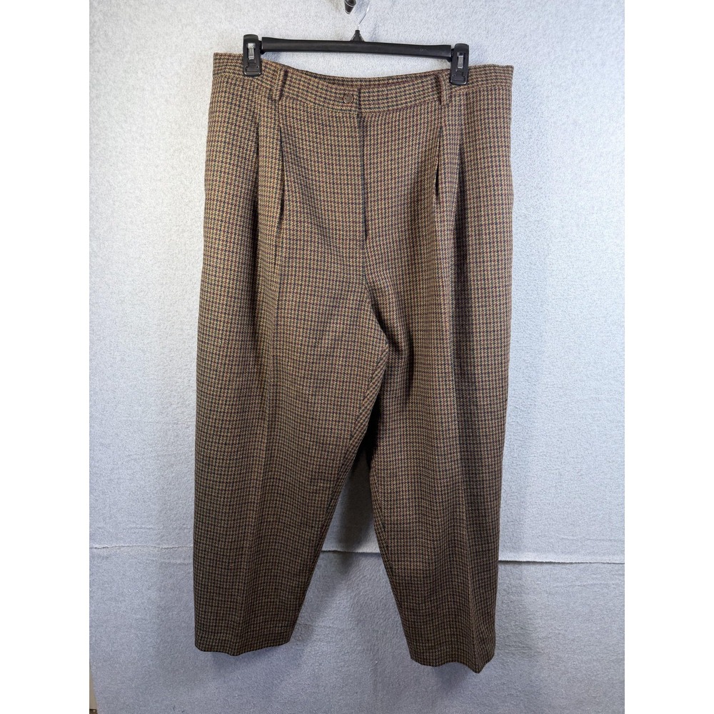 Sag Harbor Pants Womens 22W Brown Wool Tweed Pleated Check Lined Dress Career